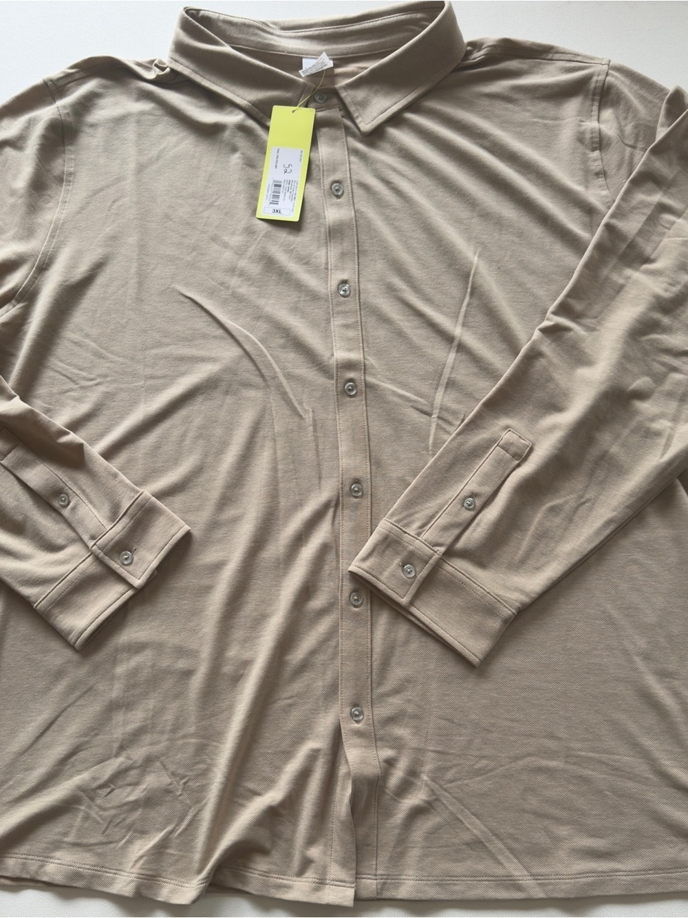 NWT all in motion Men's Long-Sleeve Button-Up Shirt in Beige Size 3XL (KB7)